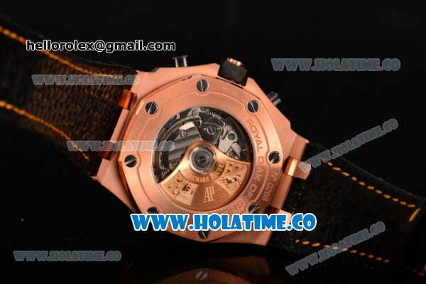 Audemars Piguet Royal Oak Offshore 2014 New Chrono Clone AP Calibre 3126 Automatic Rose Gold Case with Arabic Numeral Markers Rose Gold Dial and Black Leather Strap (J12) - Click Image to Close